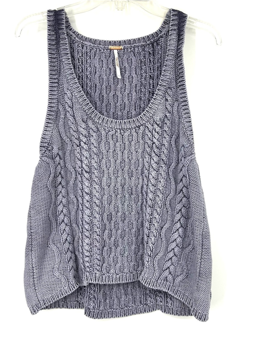 Free People High Tide Cable Knit Sweater Tank Blue